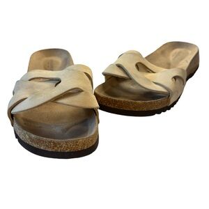 Sundance Cream Leather Cork Sole Slip on Sandal Size 37 EU 6.5 US